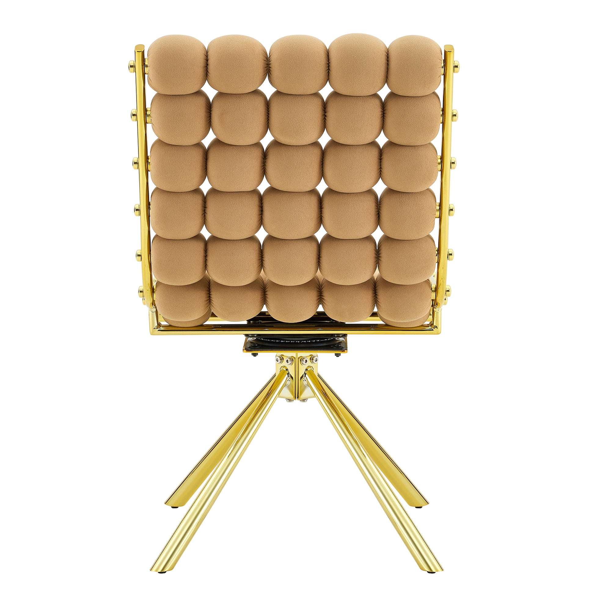 Aukfa Velvet Swivel Dining Chairs Set of 2, Modern Bubble Tufted Kitchen Side Chairs, Gold Metal Legs,Brown