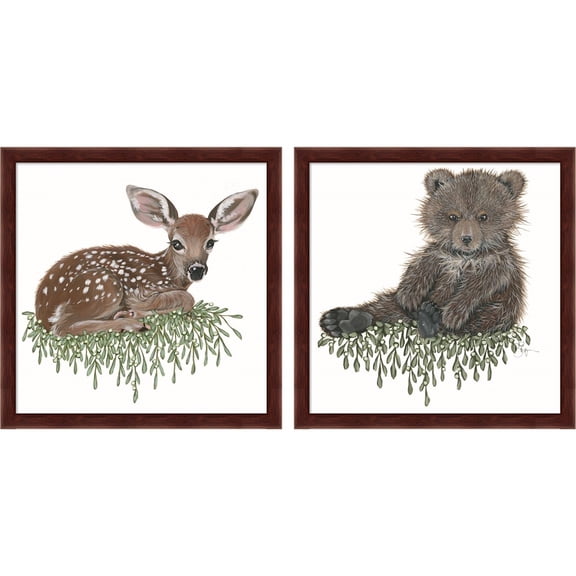 Great Art Now Fawn & Baby Bear by Hollihocks Art, 2 Piece Framed Art Set Each 13"W x 13"H