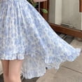 thumbnail image 2 of Women Summer Dress Puff Sleeves High Low Ruffle Hem Floral Print Elastic Waist Summer Dress Blue L, 2 of 8