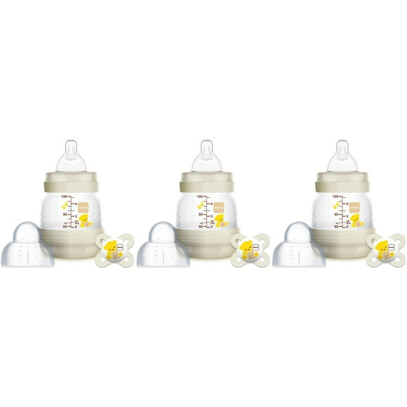 Mam Anti-Colic 4.5-Ounce Bottle with Pacifier Set, Teddy Bear, 0-2 Months (3 Sets)