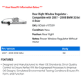 thumbnail image 2 of Rear Right Window Regulator - Compatible with 2007 - 2008 BMW 328xi 4-Door, 2 of 2