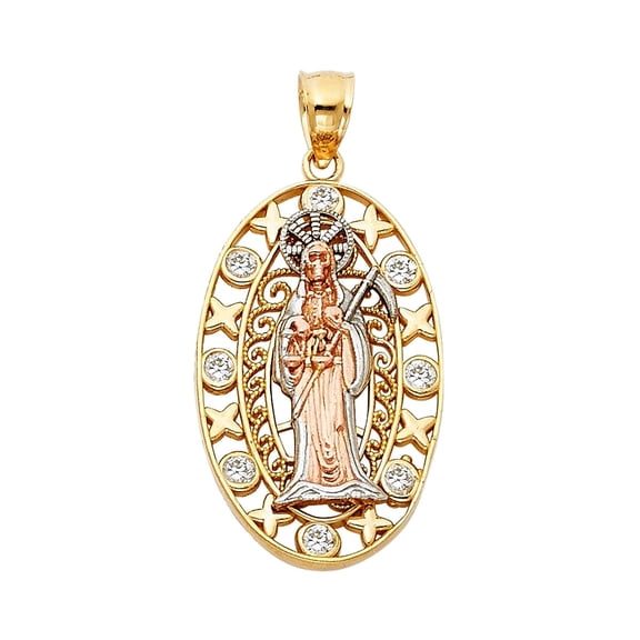 14K Tri Color Gold Religious Santa Muerte Pendant | 3C Gold Charm Pendant for Necklace Chain | Jewelry Gift for Men Women | 27 x 18 MM | 3.4 grams