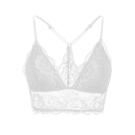Bralettes for Women Lace Wireless Bra V Neck Racerback Crop Top Adjustable Lingerie