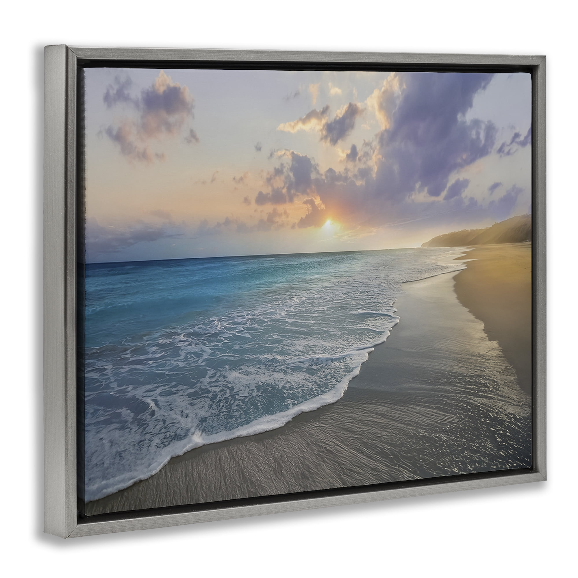 Stupell Industries Sunset over Tranquil Coast Gray Framed Floater Canvas Wall Art, design by Mike Calascibetta