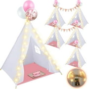 bbcd 6 Pack Teepee Tent for Kids with Light Blankets and Trays, Natural Cotton Toddler Play Tent, Washable Children's Sleepover Teepee for Girls Boys Indoor Outdoor Slumber Party Birthday Gifts