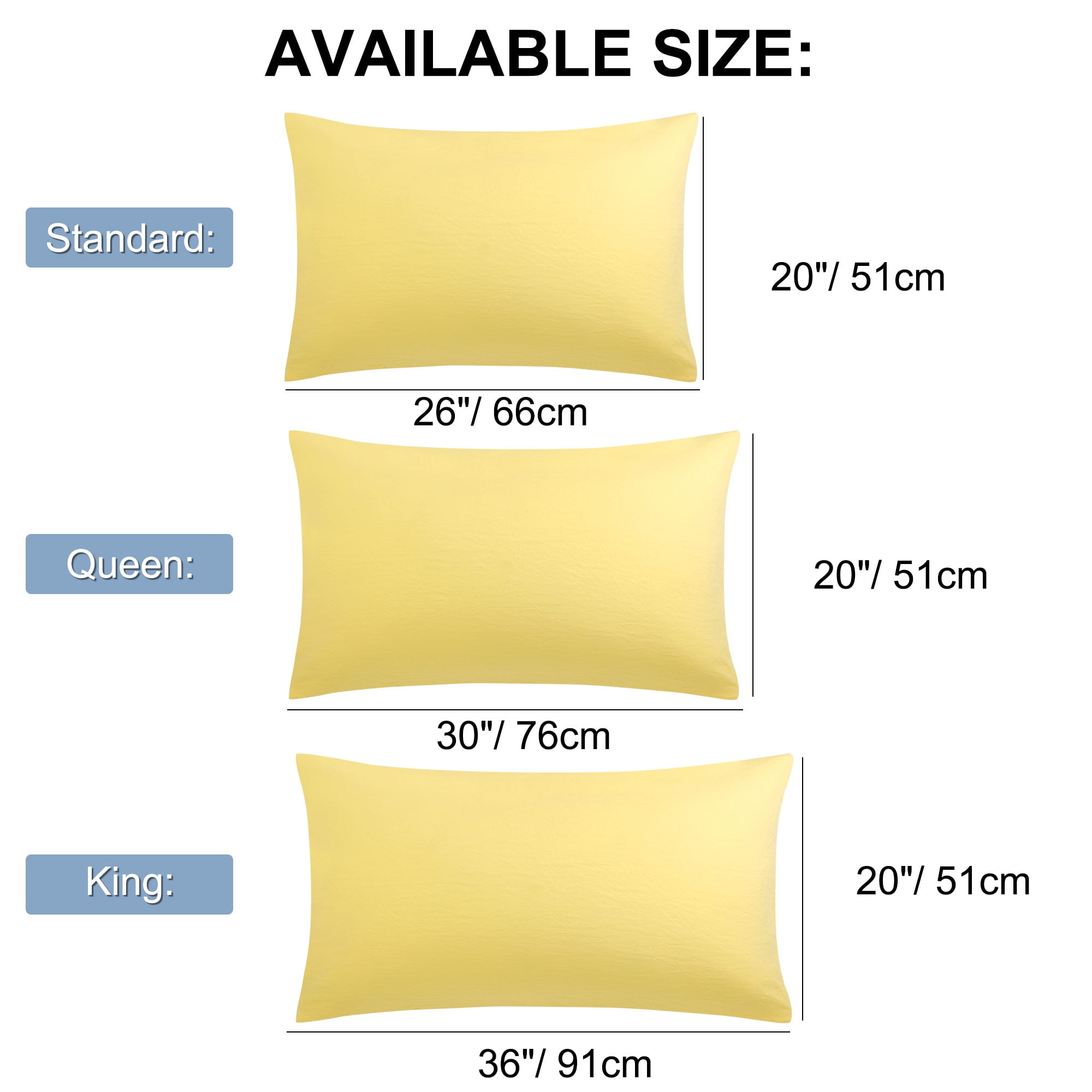 Unique Bargains 2Pcs Envelope Closure Washed Microfiber Pillowcases Queen Yellow