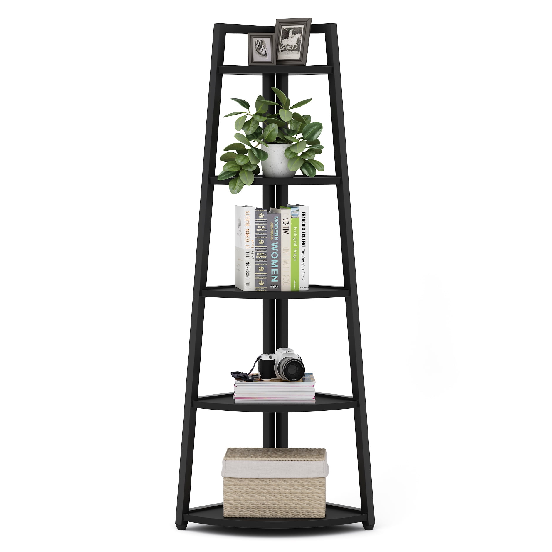 Dropship Corner Shelf; 5 Tier Corner Shelf Tall Rustic Multipurpose  Bookshelf With 1.96'' Wide Frame; Industrial Ladder Shelf And Plant Stand  With Support Foot Pads For Living Room; Home Office to Sell