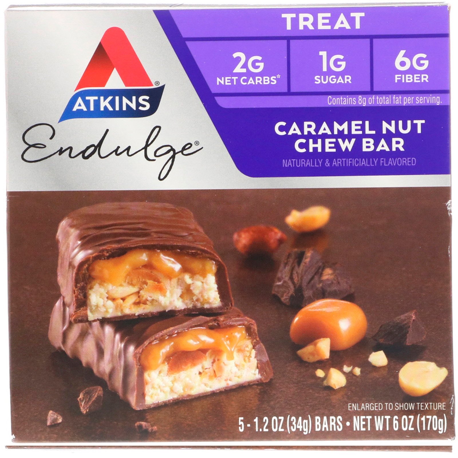 Endulge, Caramel Nut Chew Bar, Keto Friendly, 1.2 oz (34 g), 5 Count