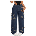 thumbnail image 5 of Panan Women's High Waist Vintage Wide Leg Jeans Star Fringe Distressed Detailing, Loose Fit Streetwear Inspired Denim Pants, 5 of 5