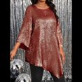 thumbnail image 4 of Blusa Holgada con Cuello Redondo y Mangas de Puntos, Dobladillo Irregular, Talla Grande 2025 para Mujer Rojo Púrpura XXXL, 4 of 8