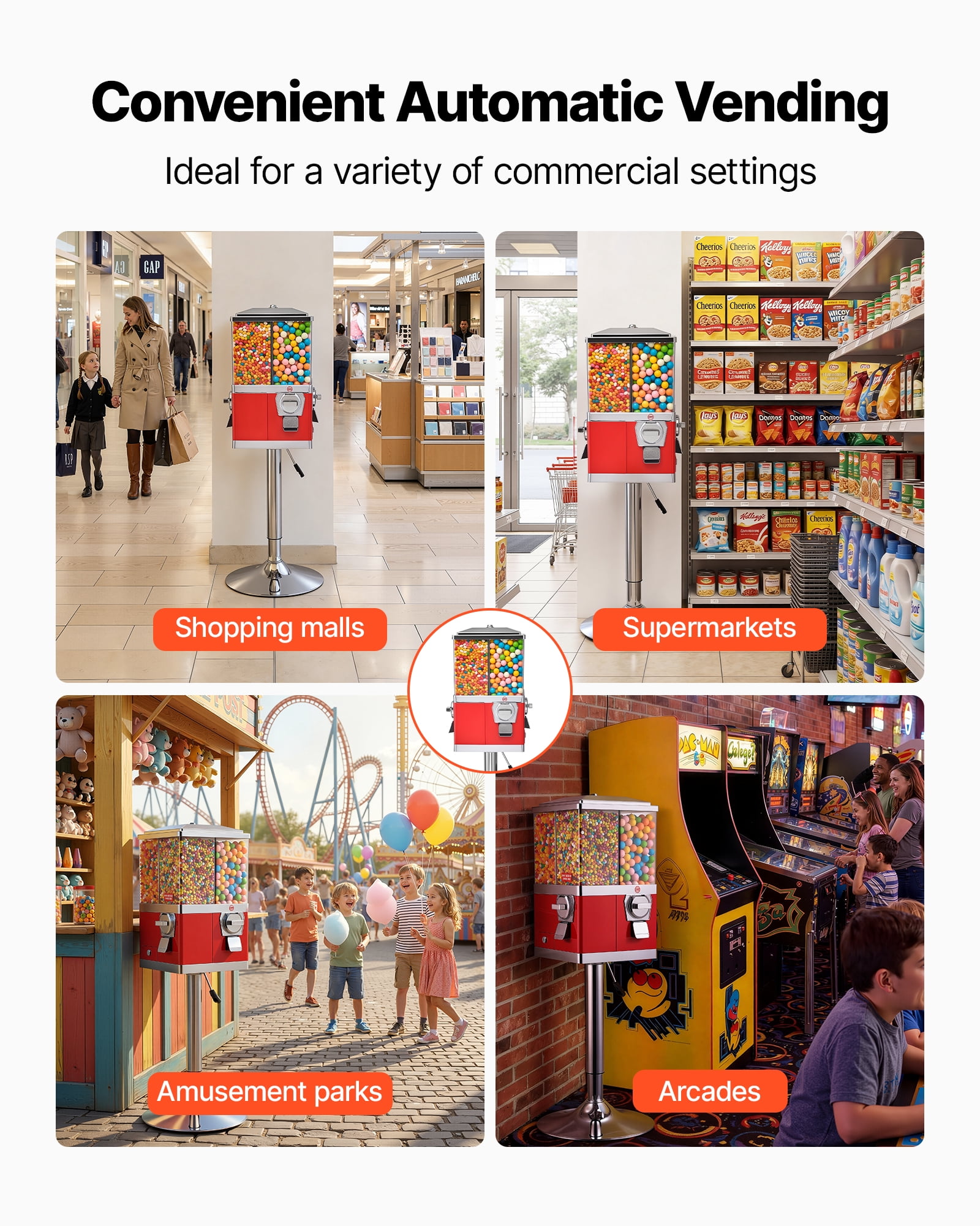 VEVOR Candy Vending Machine, Four Compartment Candy Vending Machine with Stand, Gumball & Candies Vendings Machines with Adjustable Height, Vintage Candies Dispenser for Shop,Arcade, Family Gathering