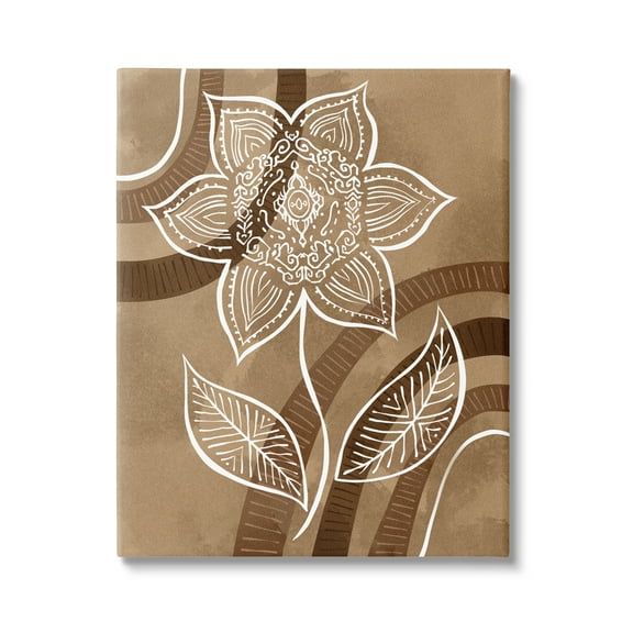 Stupell Industries White Fractal Mandala Flower Blossom Brown Stripes Canvas Wall Art, 24 x 30, Design by Ziwei Li