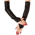 thumbnail image 4 of QTSHPN Womens Glove Long Sleeve Fingerless Sequins Reflective Details Stage Performance Party Retro Carnival Fashion Black One Size, 4 of 4