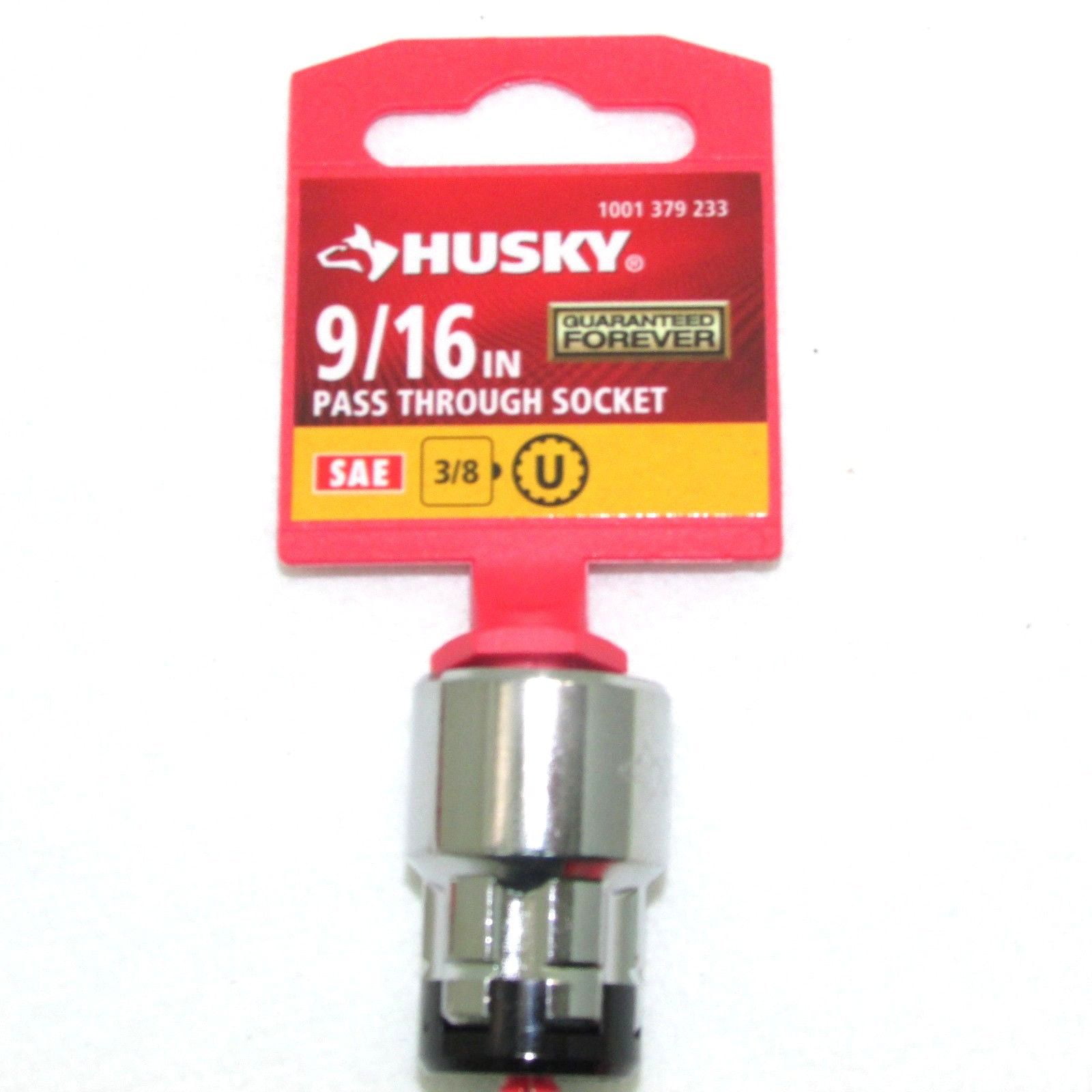 Husky 9/16" Universal Pass Through Ratchet Socket 3/8" Drive Full Polish Chrome 