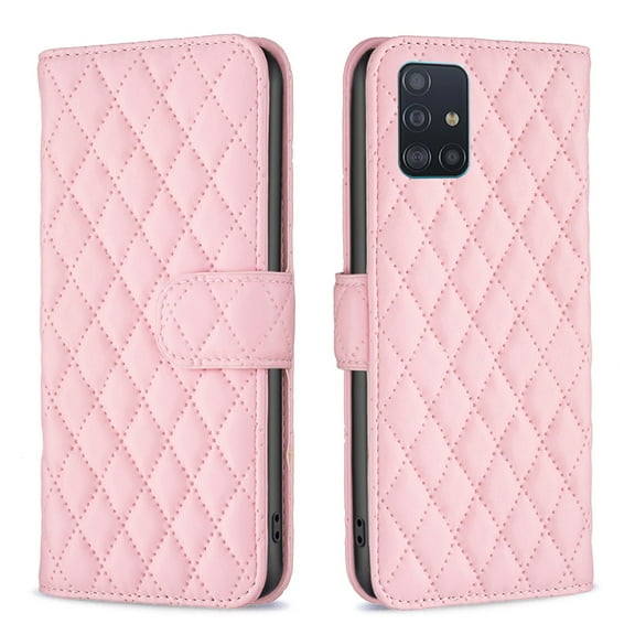 Allytech Wallet case for Samsung Galaxy A51 4G, Argyle Pattern PU Leather Wallet case with Kickstand Card Slots Magnetic Closure Shockproof Case For Samsung Galaxy A51 4G,Pink