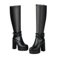 thumbnail image 6 of Women's Black Sexy Over the Knee Thigh High Chunky Heel Boots Round Toe Long Stretch Fashion Winter Boots Platform Knee High Boots, 6 of 7