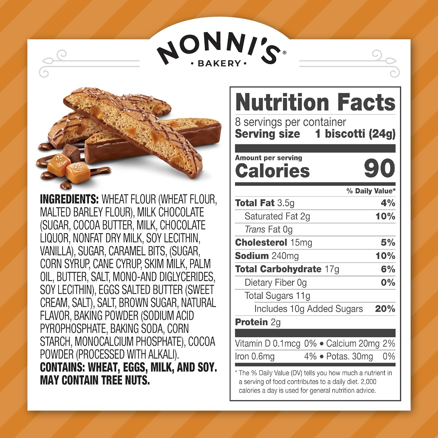 Nonni's Salted Caramel Biscotti, Italian Cookies 8 ct, 3 Pack