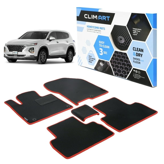 CLIM ART All-Weather Car Floor Mats Compatible with Hyundai Santa Fe 2019-2020, Custom-Fit Heavy-Duty Floor Liners for Cars & SUVs, Car Accessories for Men & Women, Red - FL051519038