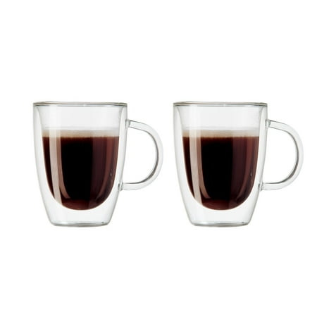 - Oggi 6581 Double Walled Insulated 12 oz Borosilicate Glass Bistro Mugs (Set of 2), Clear