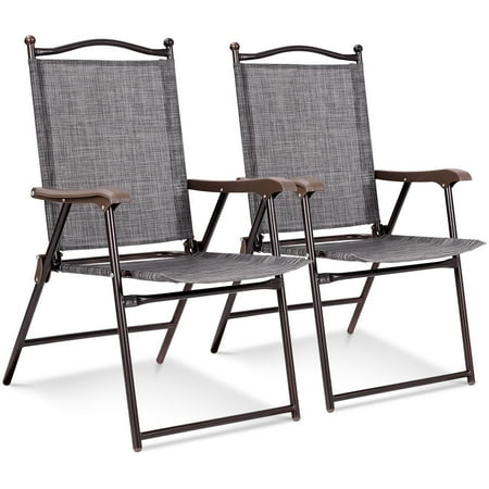 Costway Set of 2 Patio Folding Sling Back Chairs Camping Deck Garden Beach