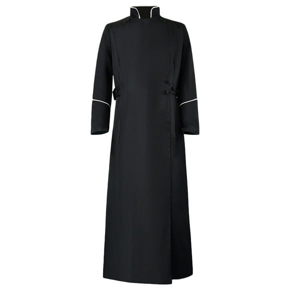 Penkiiy Coat Windbreakers for Men Men Solid Long-sleeved Priest Robe Dress Costume Cosplay Coat Black Coats
