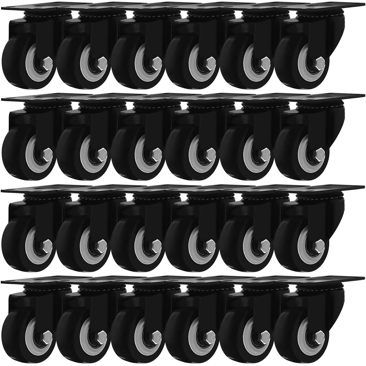 Caster Wheels Rubber Base w/ Top Plate & Bearing 24 Pack 2" NO Brake 