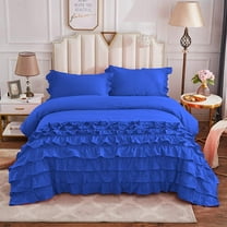 Half Ruffle Duvet Cover Set 5 Piece, 100% Egyptian Cotton, with Hidden Zipper Closure, 400 Thread Count, Half Ruffle Design, Extra Soft and Luxury - Royal Blue Solid, Super King Plus Size.