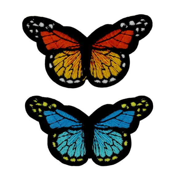 Gwen Studios Embroidered Blue and Orange Butterfly Iron-on Patch Appliques, 3" x 1.7", 2PC