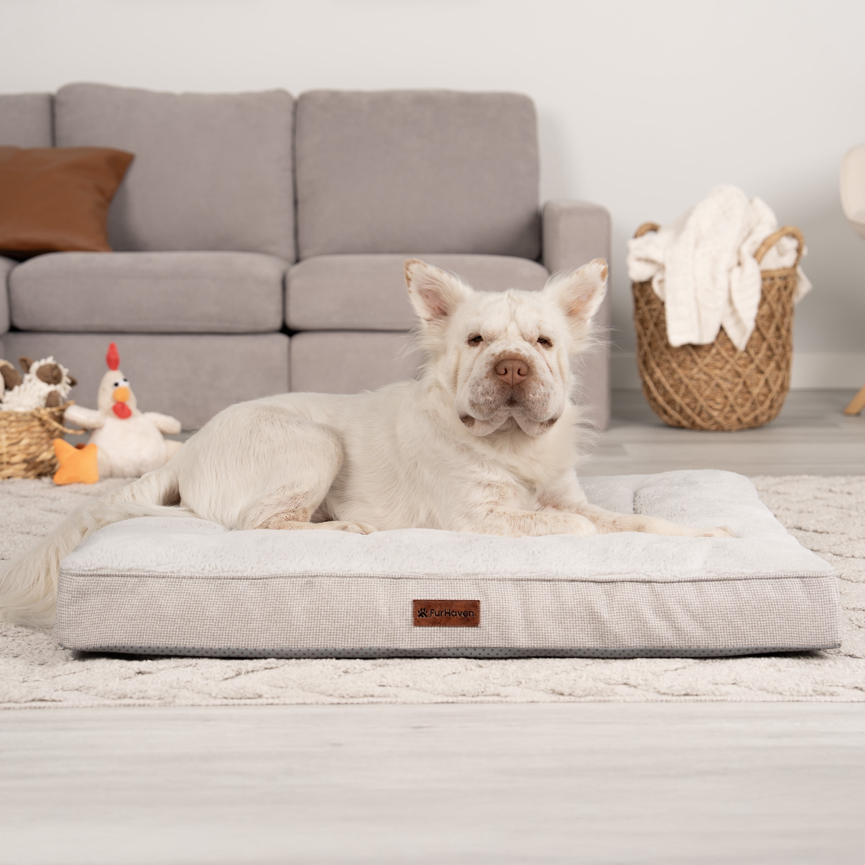 FurHaven Plush & Decorator Check Tuft-Top Orthopedic Mattress Pet Bed for Dogs and Cats - Gray, Large