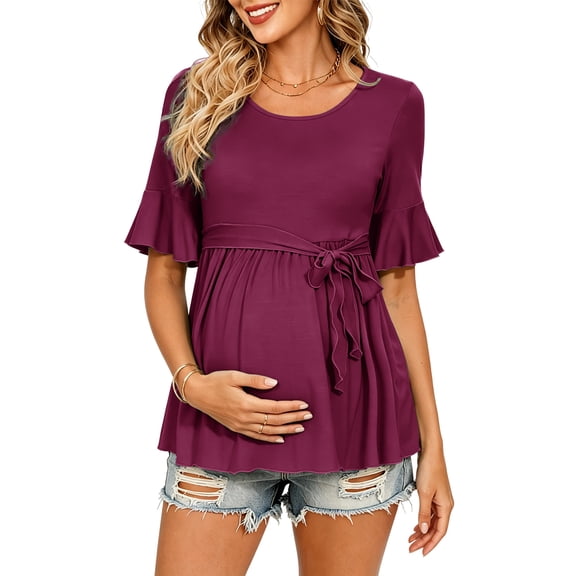 Casual Maternity Tops for Women Short Sleeve Maternity Clothes Pregnancy Shirts