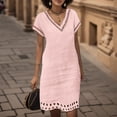 thumbnail image 2 of B91xZ Robe de Plage Femmes Décontractée en Vrac à Manches Courtes Robe Longue Split Maxi Robe de Plage d'Été, Rose M, 2 of 5