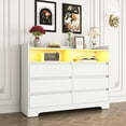 thumbnail image 5 of Spaco LED Dresser for Bedroom 6 Drawers Dresser Chest of Drawer Bedroom Furniture, White Dresser, 5 of 12