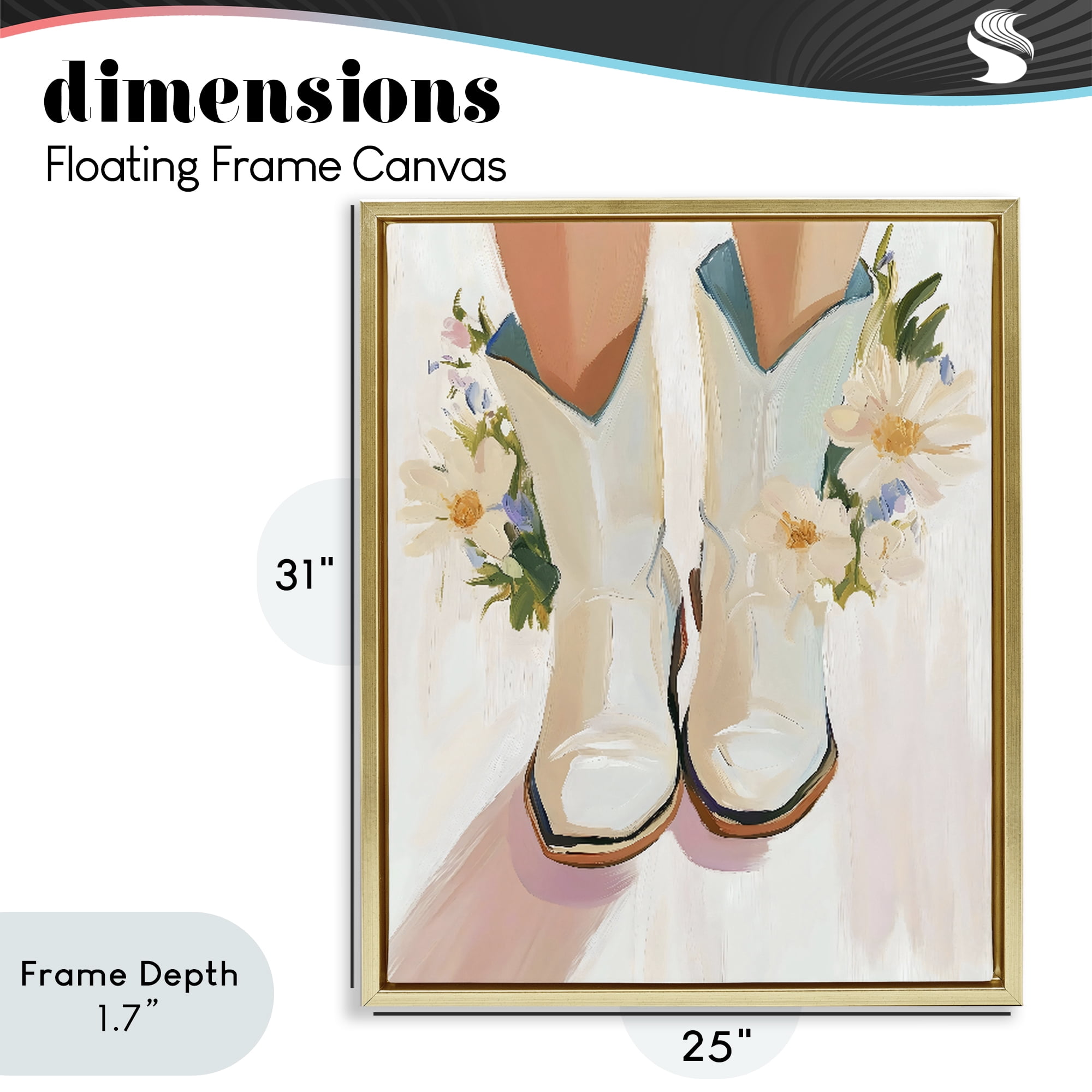 Stupell Industries Blooming Cowgirl Boots Gold Framed Floater Canvas Wall Art, design by The Prints Vibe