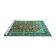 thumbnail image 2 of Ahgly Company Machine Washable Indoor Square Medallion Turquoise Blue Traditional Area Rugs, 5' Square, 2 of 4