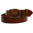 thumbnail image 2 of 1-1/4" Perforated Oval Embossed Casual Vintage Leather Jean Belt, 2 of 4