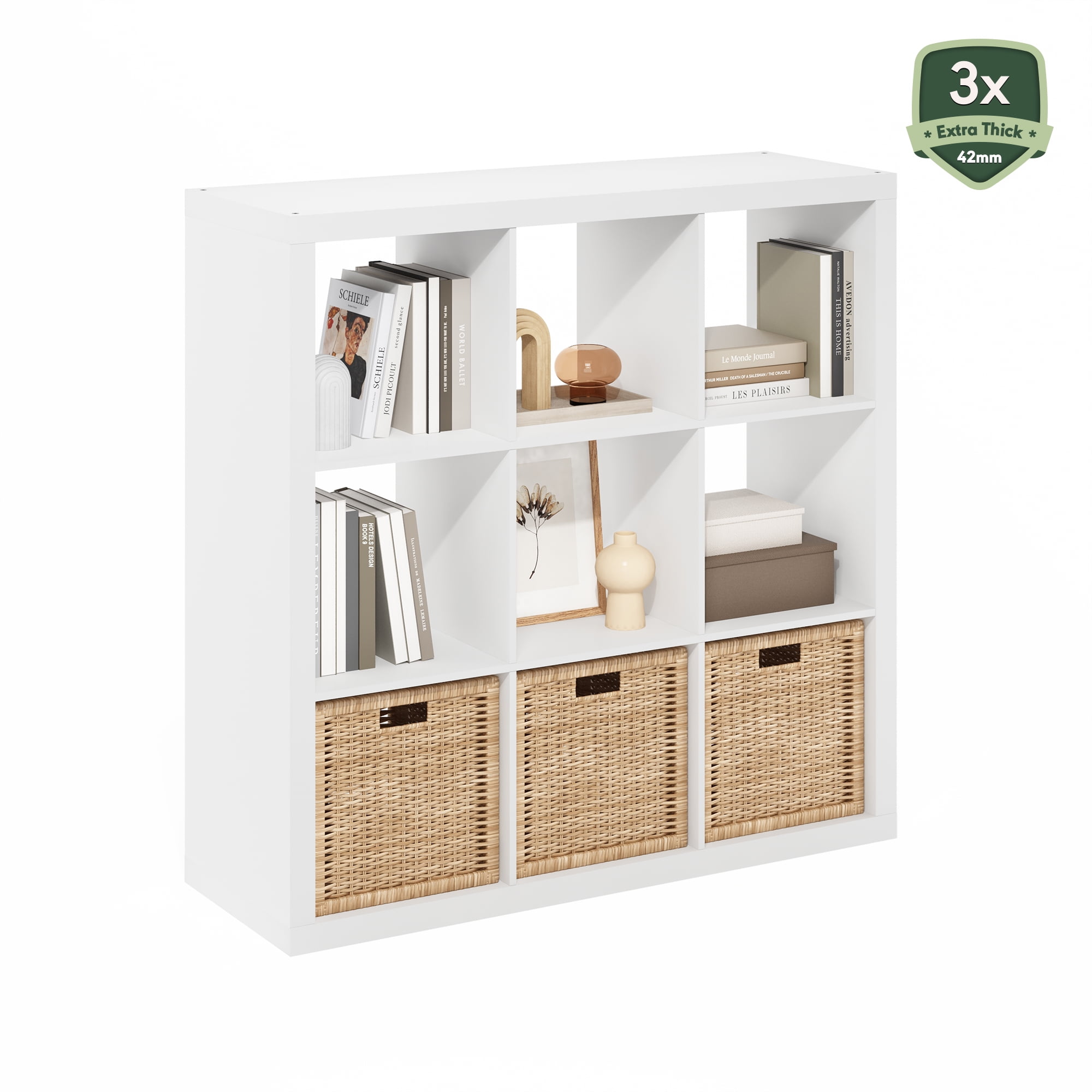 Furinno Cubicle Extra Thick Frame Decorative Cube Storage Organizer, 12-Cube, Dark Oak