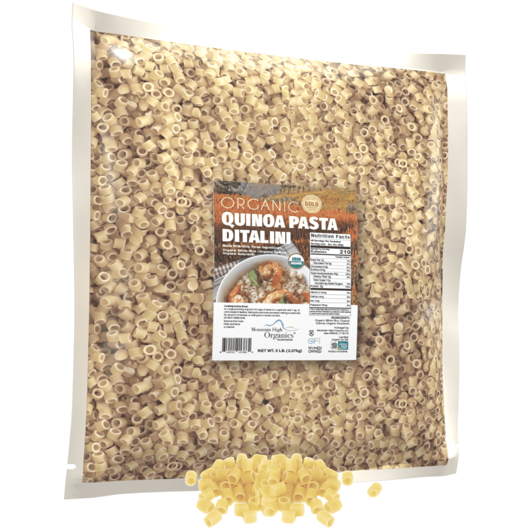Pasta, Ditalini 5/5LB BAGS Certified Gluten Free, USDA Organic & GMO Free,  Wheat & Corn-Free, Made w/3 Ingredients -Mountain High Organics