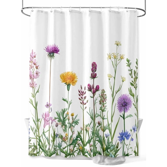 Shower Curtain Spring Flowers Shower Curtains for Bathroom, Waterproof Polyester Shower Curtain Set with Hooks, Extra Long 72" x 84" Wildflowers Plants