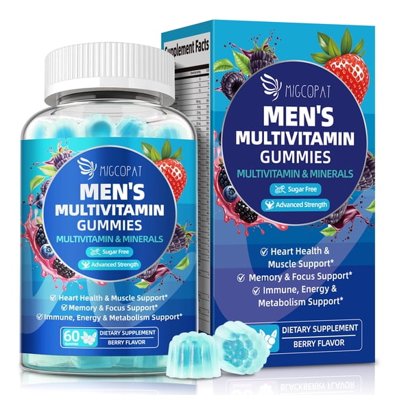 Migcopat Multivitamin for Men Gummies, Supports Heart, Brain, Muscle & Energy, Sugar-Free, Vegan, Berry Flavor, 60 Gummies