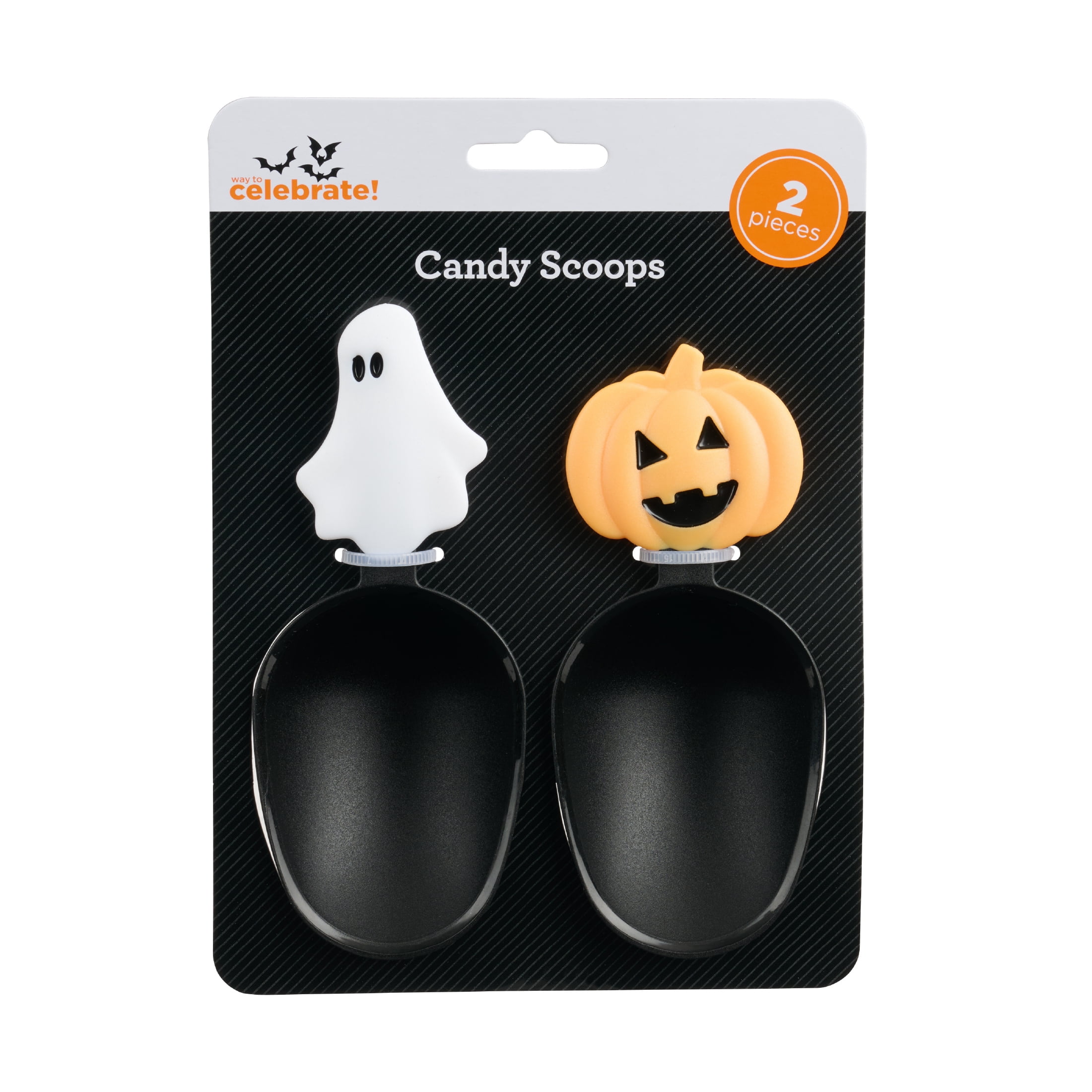 Way to Celebrate Halloween Candy Scoop Set, Jack-O-Lantern and Ghost Themed, 2 Pieces