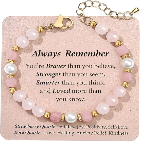 DESIGNICE Valentines Day Gifts for Her Kids Teens Girl Gifts Teenage Women Daughter Birthday Ideas 10 12 13 Year Old Rose Quartz Bracelet Healing Protection Easter Basket Stuffers Christmas Stocking