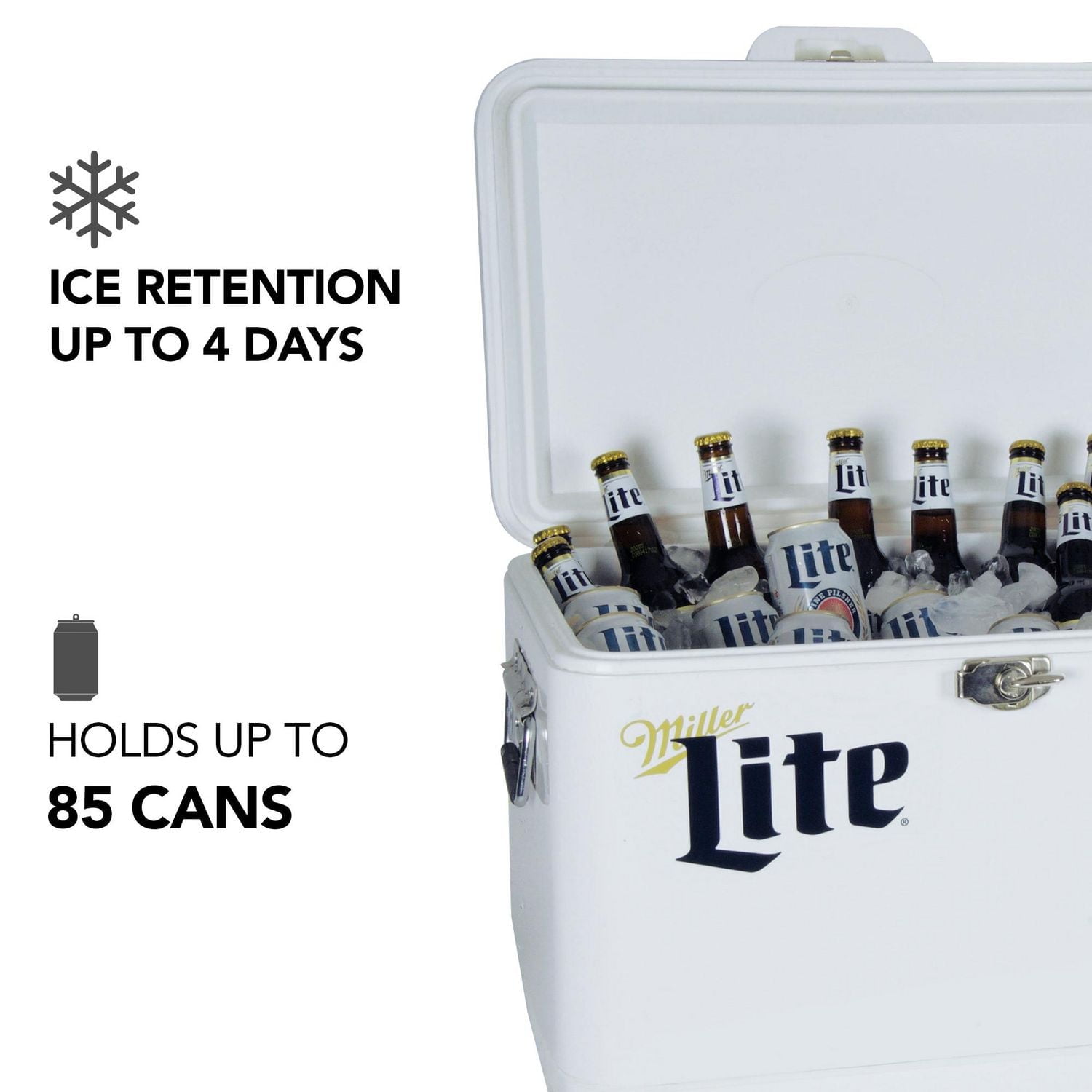 Miller Lite 54-Qt Ice Chest Cooler with Built-In Bottle Opener, Rustproof Portable Camping Cooler for Beach & Outdoor Adventures