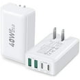thumbnail image 1 of wonima22 USB C Charger Block, 40W 4-Port Flat USB Wall Charger Adapter Multiport Dual PD+QC Foldable Slim Fast Charging Plug Compatible for iPhone 16 15 Pro Max 14 13 iPad Watch Galaxy S23,2Pack White, 1 of 1