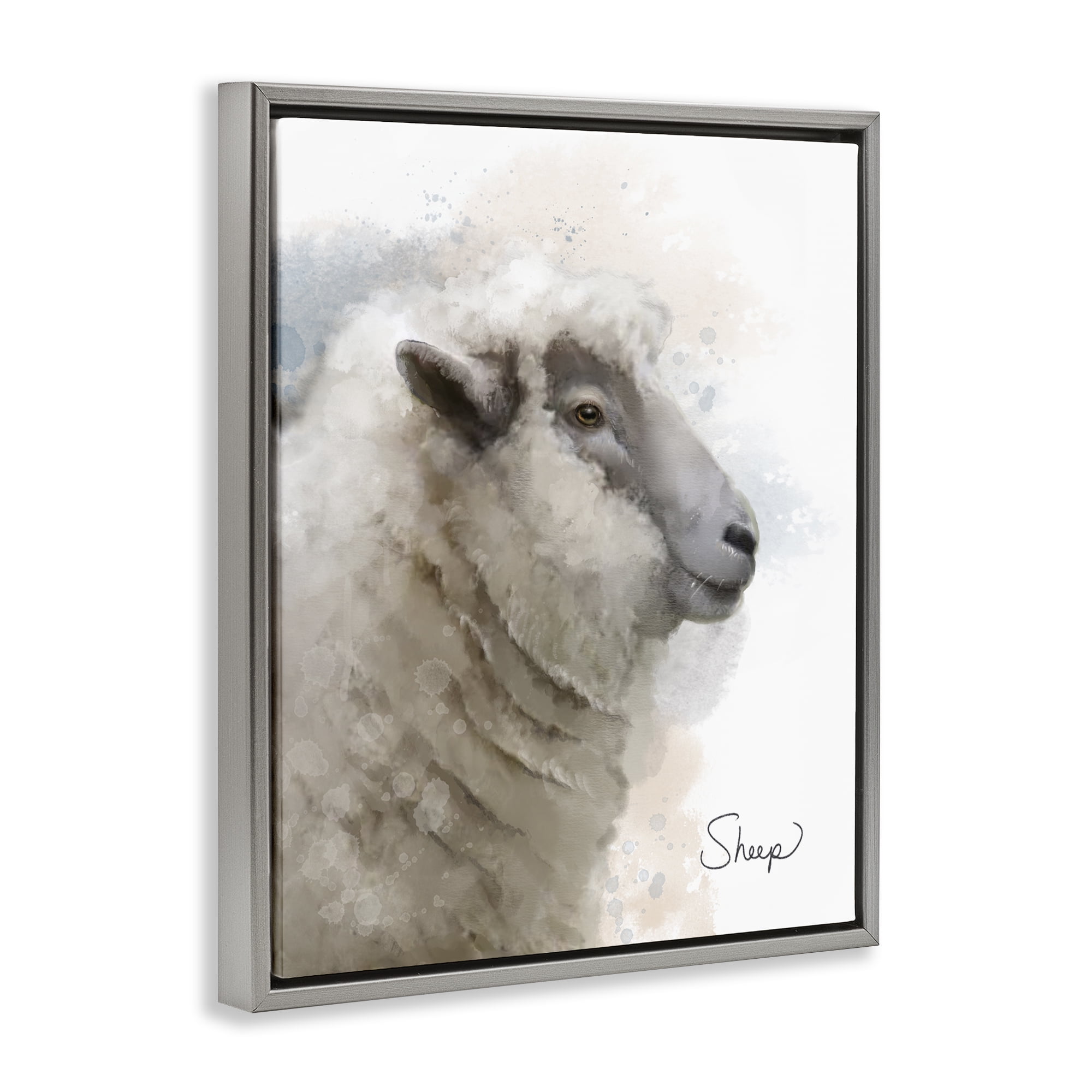 Stupell Industries Smiling Farm Sheep Animals Painting Gray Floater Framed Canvas Art Print Wall Art, 25 x 31