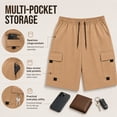 thumbnail image 3 of Men’s Cargo Shorts, 100% Polyester Elastic Waist Drawstring Shorts with Multi Pockets, Loose Fit Knee Length Casual Shorts for Summer Travel Outdoor Wear, 3 of 7