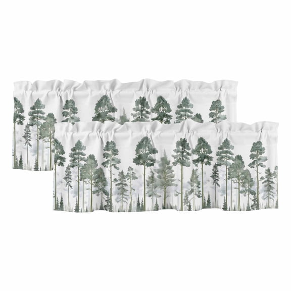 Green Botanical Valances for Windows, Watercolor Tree Light Filtering Kitchen Curtains, Rod Pocket Window Valance Curtains for Living Room Bedroom, 42" W x 18" L, 2 Panels