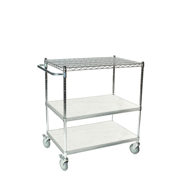 21" Deep x 24" Wide x 39" High 3 Tier Chrome Shelf Cart with 1 Wire