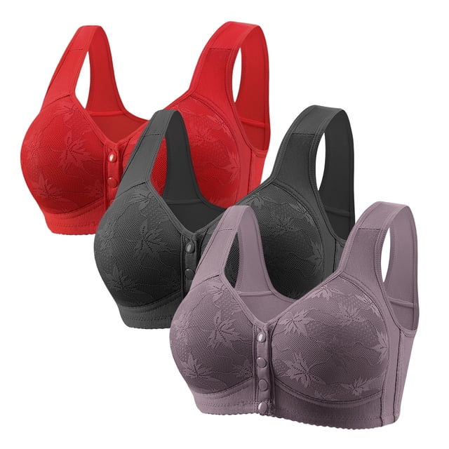 Hemlock Front Button Plus Size Bras, Front Button Plus Size Vest Bra, Wireless Thin Design, Polyester Fiber Material, Full Coverage, Purple Vest Style Bras, Purple 4XL, Size S-5XL