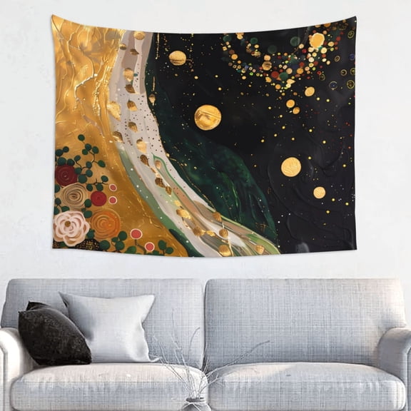 Uemuo Abstract Gold Floral Galaxy Printed 29x37 Inch Tapestry Wall Hanging – Lightweight & Durable – Perfect for Dorm Decor, Beach Throw, Sofa Cover, Tablecloth