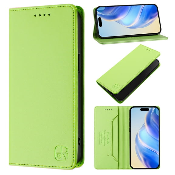 Wallet Case for iPhone 17, Magnetic Closure PU Leather Flip Phone Case for Men Women with RFID Blocking Card Holder Kickstand, Shockproof Protective Cover, Green